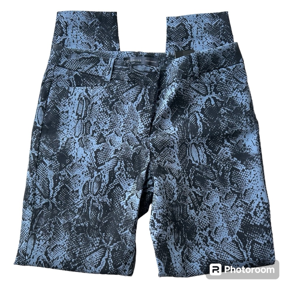 NWT The Limited Exact Stretch Skinny Leg Pants, Blue w/ Black Snakeskin Print 6
